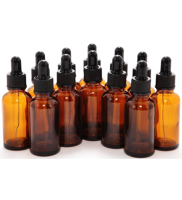 12-Pack Amber 1oz Glass Bottles with Glass Eye Droppers - High Quality Essential Oil Bottles - Buy Online on GoSupps.com
