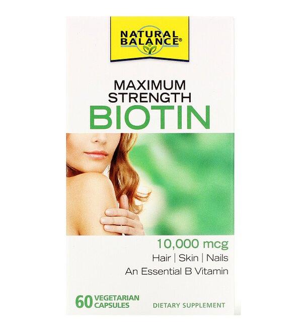 Natural Balance Maximum Strength Biotin 10000 mcg 60 Vegetarian Capsules