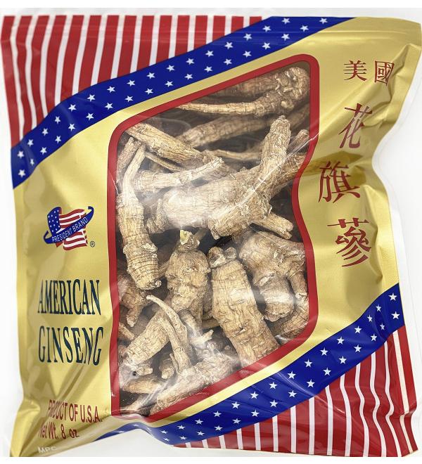 President Brand American Ginseng SKU 0200PB-8 |Wisconsin Ginseng Root |Culticate Ginseng Root| | |Cultivate Ungraded | 8oz Bag Greenlike