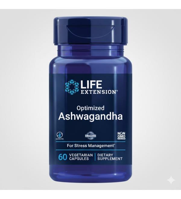 Life Extension Optimized Ashwagandha Extract - 60 Vegetarian Capsules for Stress Relief & Wellness - Buy Online on GoSupps.com