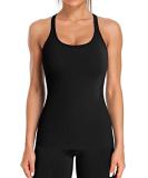 ATTRACO Ribbed Tank Top with Built-In Bra | Racerback Scoop Neck Athletic Top - Black - Large - Buy Online on GoSupps.com