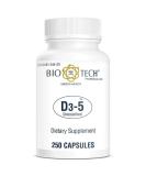 Bio-Tech Pharmacal D3-5 (5000 IU) 250 Capsules  All-Natural Supplement  Supports Bone & Immune Health  No Dairy Fish Gluten Peanut Shellfish & Soy  No Artificial Colors - Buy Online on GoSupps.com