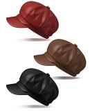 3 Pcs Women Newsboy Hats PU Leather Visor Beret Cabbie Hat Set - Vintage Faux Leather Baker Boy Hat in Khaki, Red, and Black - Buy Online on GoSupps.com