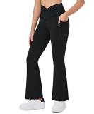 BALEAF Girls' Leggings Crossover Flare Pants High Waisted Yoga Dance Casual Workout Leggings Bootcut Pants with Pockets Black Medium - Buy Online on GoSupps.com