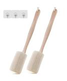 Natural Exfoliating Loofah Brush Stick Set - Long Wooden Handle Back Brush for Men & Women - 2 Pieces + Free Wall Hooks - Buy Online on GoSupps.com