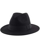 Lanzom Women's Wide Brim Wool Fedora Hat - Retro Style Panama Hat, Black - Buy Online on GoSupps.com