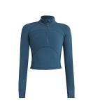 Women's Blue Cropped Workout Jacket - Slim Fit 1/2 Zip Pullover for Running, Yoga - Small - Buy Online on GoSupps.com