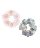 KDDOM 2 PCS Embroidery Tulle Flower Hair Scrunchie Set - Vintage Hair Loop for Girls and Women (Pink Blue) - Buy Online on GoSupps.com