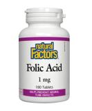 Folic Acid 1mg (180 Tablets) by Natural Factors - Essential B Vitamin Supplement - Buy Online on GoSupps.com