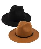 2 Pack Women's Fedora Hats - Wide Brim Fashionable Classic in Black & Khaki - Buy Online on GoSupps.com