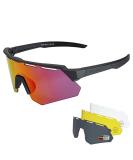 ROCKBROS Polarized Cycling Glasses with 4 Interchangeable Lenses Baseball Sunglasses for Men Womens UV400 Sports Sunglasses Black - Buy Online on GoSupps.com