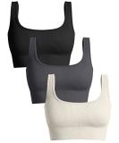 OQQ Women's 3-Piece Medium Support Ribbed Seamless Tank Top with Removable Cups - Workout Exercise Sport Bra in Black, Dark Grey, Beige (Medium) - Buy Online on GoSupps.com