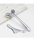 Metal Anti-Wrinkle Eye Massage Roller Stick | Jade & Rose Quartz 3D Facial Massager for Anti-Aging & Slimming | Gua Sha Eye Cream Applicator - Buy Online on GoSupps.com