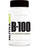 NutraBio B-100 B Vitamin Complex Immune System & Nervous System Support Healthy Hair Skin Nails 90 Vegetable Capsules - Buy Online on GoSupps.com