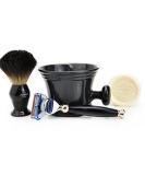 Men's Shaving Kit - 4 Pc Set with 5 Edge Razor Black Badger Hair Brush Soap & Mug - International Shipping Available - Buy Online on GoSupps.com