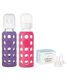 Lifefactory 9oz Glass Baby Bottle 2pk Bundle with 2 Stage 3 Nipples (Grape/Raspberry) - Buy Online on GoSupps.com
