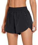 CRZ YOGA Women's High Waisted Running Shorts Mesh Liner - 3'' Dolphin Quick Dry Athletic Gym Track Workout Shorts Zip Pocket Medium Black - Buy Online on GoSupps.com