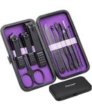 Glamne Manicure Set - 10 in 1 Professional Stainless Steel Nail Clippers Kit with Leather Travel Case | Perfect for Travel - Purple - Buy Online on GoSupps.com