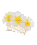 Love Sweety Hawaiian Plumeria Pearl Hair Clips Flower Barrettes for Beach Party Golden Comb-White
