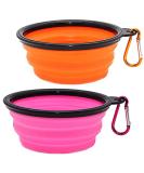 Collaborative Dog Bowl & Collapsible Water Bowl - Portable 350ml Pet Food Bowl for Dogs & Cats (Pink + Orange) with Carabiner - Buy Online on GoSupps.com