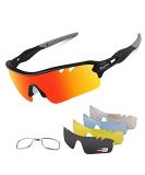 Polarized Sports Sunglasses for Men and Women with 5 Interchangeable Lenses - Ideal for Cycling, Running, Baseball, Golf, and Driving - Black/Gray - Buy Online on GoSupps.com