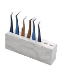 White Marble Slits Tweezers for Eyelash Extensions | Plastic Storage Holder | Professional Eyelash Tweezers Tool - Buy Online on GoSupps.com