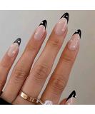 French False Nails: Medium Length Acrylic White Tip Almond Nails - 24pc with Glue - Elegant Black Pearl Press on Nails - Buy Online on GoSupps.com