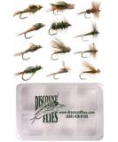 DiscountFlies Terrestrial Dry Fly Fishing Kit w/ Fly Box - 12 Realistic Trout Flies for Effective Fishing - Buy Online on GoSupps.com