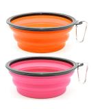 Slson 2-Piece Foldable Dog Bowl Set - Portable Travel Bowls with Carabiners for Water & Food (1000ml Orange & Pink) - Ideal for Dogs Cats & Pets - International Shipping Available - Buy Online on GoSupps.com