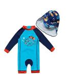BONVERANO Baby Boys Sunsuit UPF 50+ Swimwear with Zipper and Sun Hat - Blue Fish, 12-18 Months - Buy Online on GoSupps.com