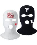 2 Pcs 3 Hole Ski Mask Winter Balaclava for Men and Women - White Black Heart Style - Buy Online on GoSupps.com