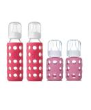 Lifefactory BPA-Free Glass Baby Bottles - 4 Pack (9 oz. + 4 oz.) Pink & Raspberry, Silicone Sleeve - Eco-Friendly Baby Feeding Set - Buy Online on GoSupps.com