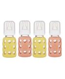 Lifefactory 4 oz Glass Baby Bottles with Silicone (4 Pack) - Banana & Cantaloupe - Buy Online on GoSupps.com