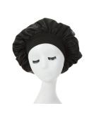 Satin Hair Bonnet for Women - Wide Elastic Band, Silk Shower Cap for Night Sleep and Curly Hair Protection - Black - Buy Online on GoSupps.com