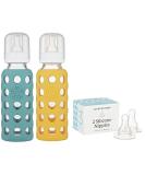 Lifefactory 9oz Glass Baby Bottle 2pk Bundle with 2 Stage 3 Nipples (Kale/Mango) - Buy Online on GoSupps.com