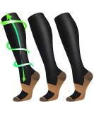 ISEASOO Copper Compression Socks 3 Pairs - 20-30mmHg Circulation - Medical Grade for Men & Women - Running, Athletic, Nursing - Black, Large-X-Large - Buy Online on GoSupps.com