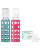 Lifefactory 9oz Glass Baby Bottle 2pk Bundle with 2 Stage 3 Nipples (Kale/Raspberry) - Buy Online on GoSupps.com