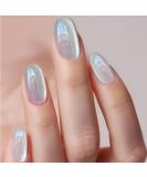 White Cat Eye Press on Nails - Glossy Acrylic Short Fake Nails 24 Pcs Full Cover Squoval Manicure - Buy Online on GoSupps.com