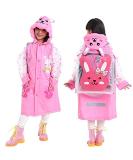 QTECLOR Kids Raincoat Jacket - Cartoon Rain Poncho for Ages 6-13 with School Bag Cover - Buy Online on GoSupps.com