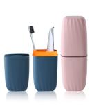 2PCS Portable Travel Toothbrush Case with Wash Cup Organizer - Blue and Pink - Buy Online on GoSupps.com