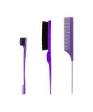 Hair Styling Comb Set 3 Pieces Hair Brush Teasing Comb Double Sided Hair Edge Brush Rat Tail Comb Plastic Bristle Hair Brush for Hair Slicking Purple - Buy Online on GoSupps.com