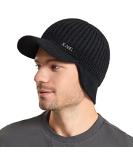 Muryobao Men's Winter Beanie Visor Hat | Warm Knitted Brim Cap for Outdoor Sports in Black - Buy Online on GoSupps.com