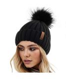 FURTALK Womens Winter Knitted Beanie Hat with Faux Fur Pom Warm Knit Skull Cap Beanie for Women 01-black - Buy Online on GoSupps.com