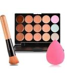 Boolavard 15 Colors Shape Face Cream Makeup Concealer Palette Set | Powder Brush & Pink Sponge Puff Included - Buy Online on GoSupps.com