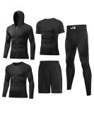 JULY'S SONG Men Compression Workout Set 5 PCS Dry Quick Shirt Pants Shorts Tights Jacket Clothes for Gym Black Large - Buy Online on GoSupps.com