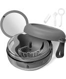Denture Bath Case Kit with Cleaner Brush - Leakproof Portable Retainer Case for Travel with Strainer & Mirror - Grey - Buy Online on GoSupps.com
