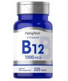 Piping Rock Vitamin B12 1000 mcg | 220 Tablets - Vegetarian, Non-GMO & Gluten Free - Buy Online on GoSupps.com