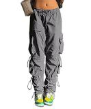 Women's Baggy Cargo Pants | Drawstring Elastic Waist | Ruched Hiking Parachute Lounge Pant - Grey (Small) - Buy Online on GoSupps.com