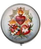 Three Sacred Hearts Art Photo Pill Box - Silver Charm Candy Box - Elegant 40mm Floral Design - Shop Internationally - Buy Online on GoSupps.com