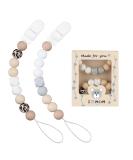 Pacifier Clip for Baby Boys Girls - Set of 2 Silicone Bead Binky Clips (Beige+Leopard Print) - Buy Online on GoSupps.com